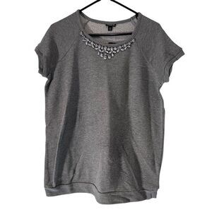 Torrid Heather Embellished Rhinestone Raglan Short Sleeve Sweatshirt Gray Sz 00